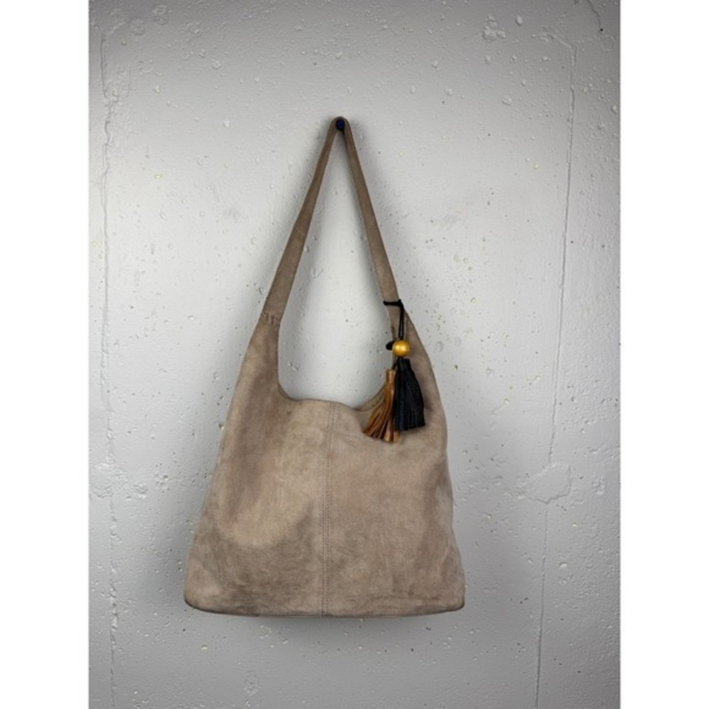 The Sak Huntley Hobo Bag in Sand Suede Taupe Tassel Shoulder Bag Slouchy Tote - Picture 3 of 17